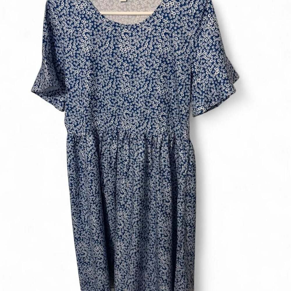 Unbranded Blue and White Floral Ruffle Sleeve Dress